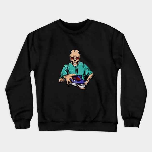 vector image with a person with a skull head holding a shoe Crewneck Sweatshirt by Innometrics